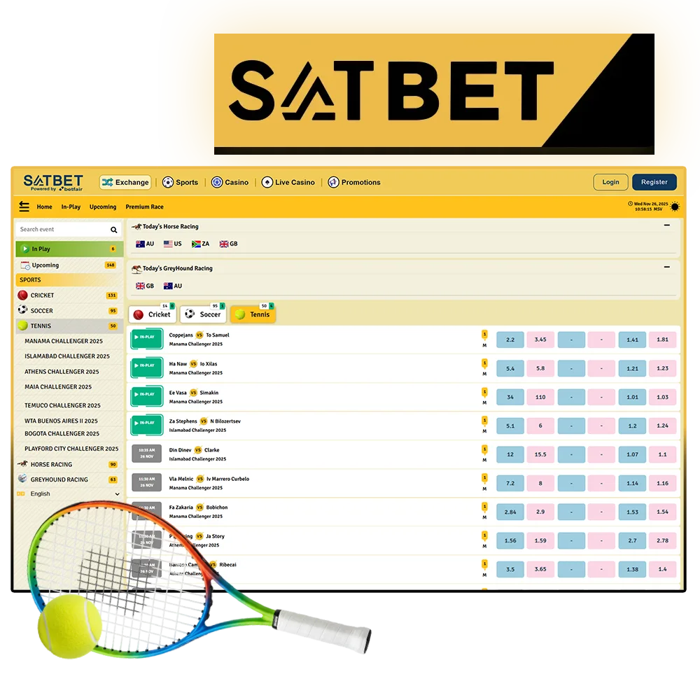 Tennis Betting with top live odds at SatBet India.